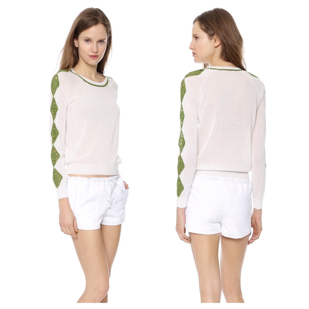 Tory Burch ‘Scarlet’ White/Green Crochet Sweater, NWT, XS